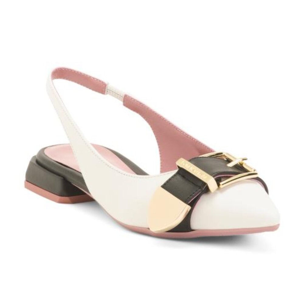 LORENZO MARI Made In Italy Leather Slingback Flat Shoes With Wrapped Heel